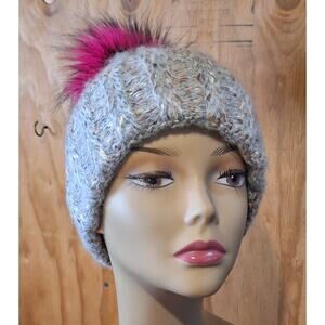 by Anthropologie Beanie Womens OS Grey Multicolor Pom Wool Blend Cozycore Winter